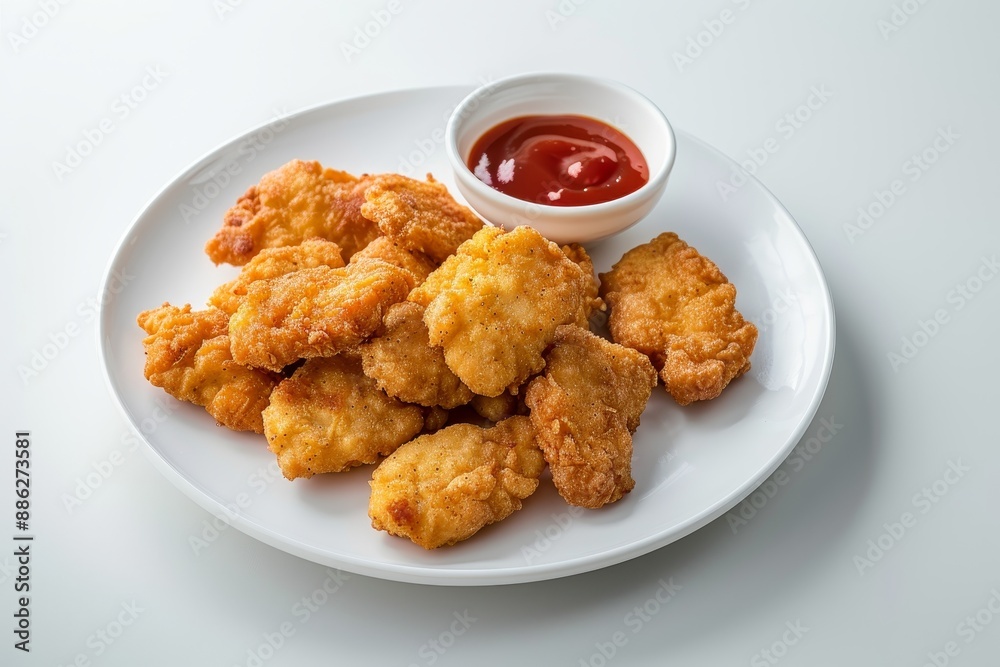 Croquettes frittes on a white plate with tomato and mayonnaise aperitif Croquettes frittes on a white plate with tomato and mayonnaise aperitif