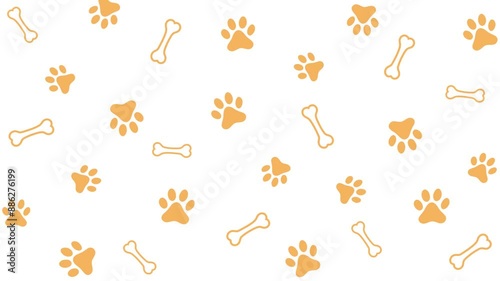 dog paw, cat paw print isolated on white background. 4k animated video seamless pattern