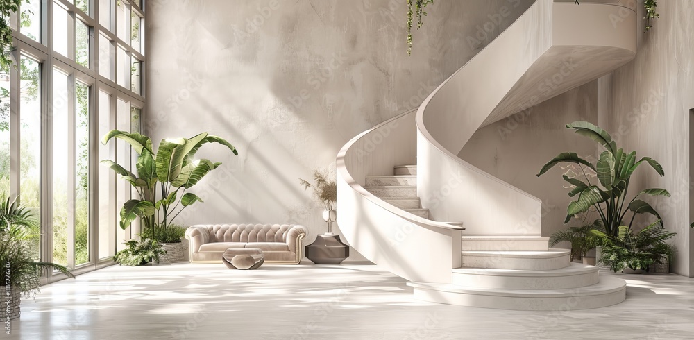 Ai-generated entrance hall with staircase in a modern villa Ai-generated entrance hall with staircase in a modern villa