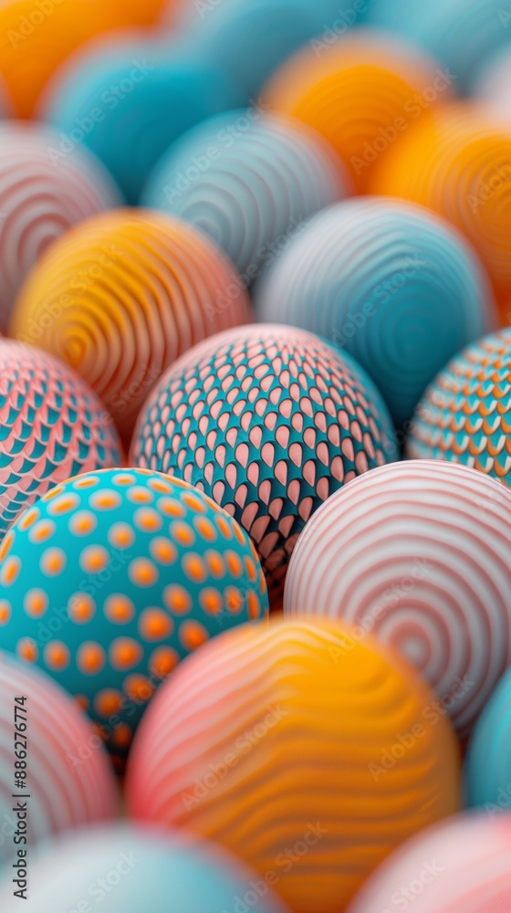 Colorful patterned balls on a plain background, abstract geometric detailed background.