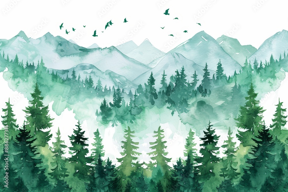 Fototapeta premium An ocean illustration in forest green & white pen