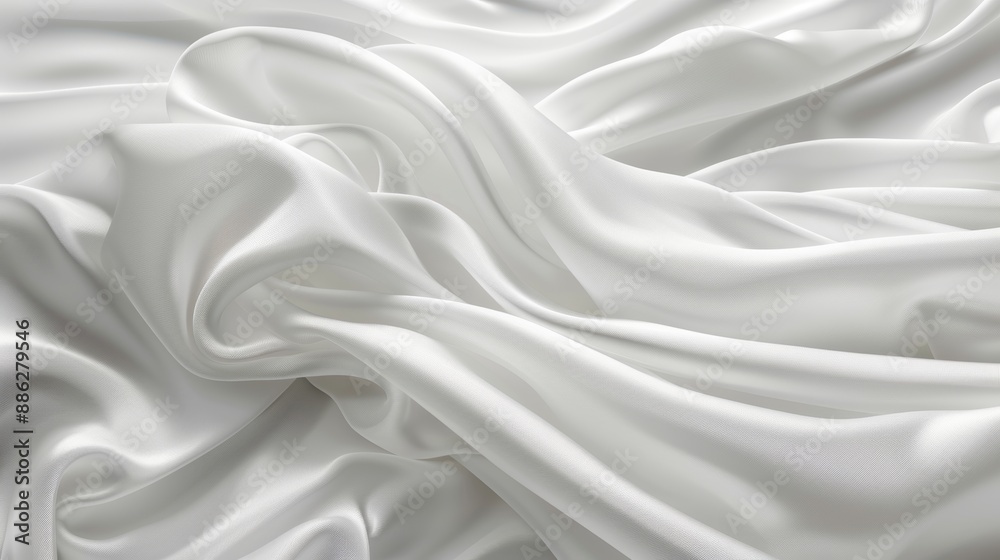 Smooth elegant white satin silk fabric background with waves, flowing for luxury design projects Smooth elegant white satin silk fabric background with waves, flowing for luxury design projects