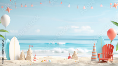 Celebrate with sandcastles and surfboards on a sunny beach. Birthday fun for all!
