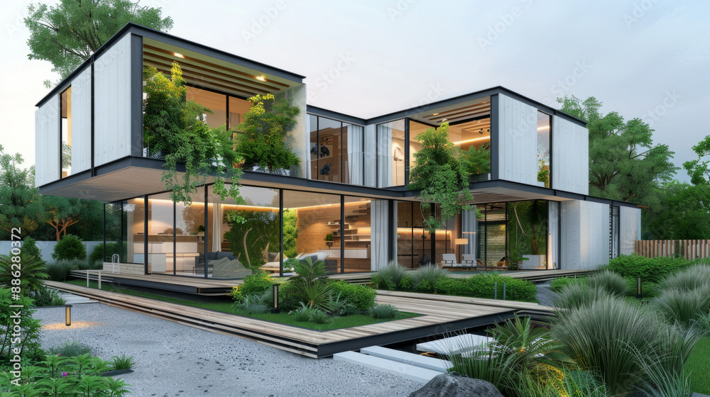 Fototapeta premium Innovative sustainable building design in modern architecture.