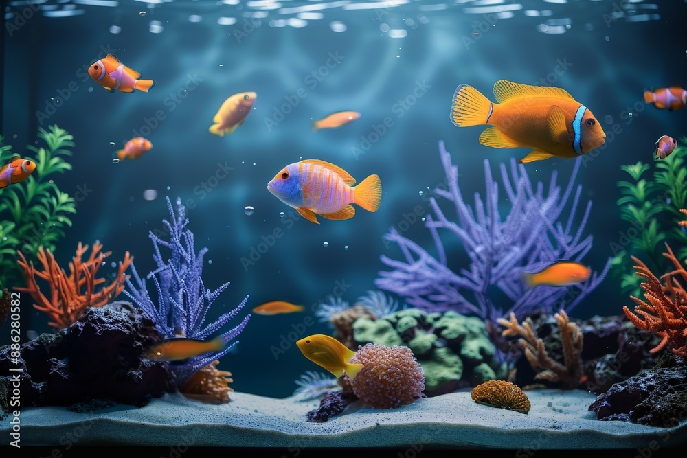 Fototapeta premium underwater aquarium with colorful fish coral reefs