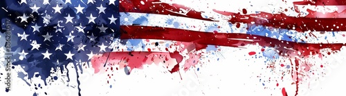 Detailed watercolor clipart of one weathered American flag