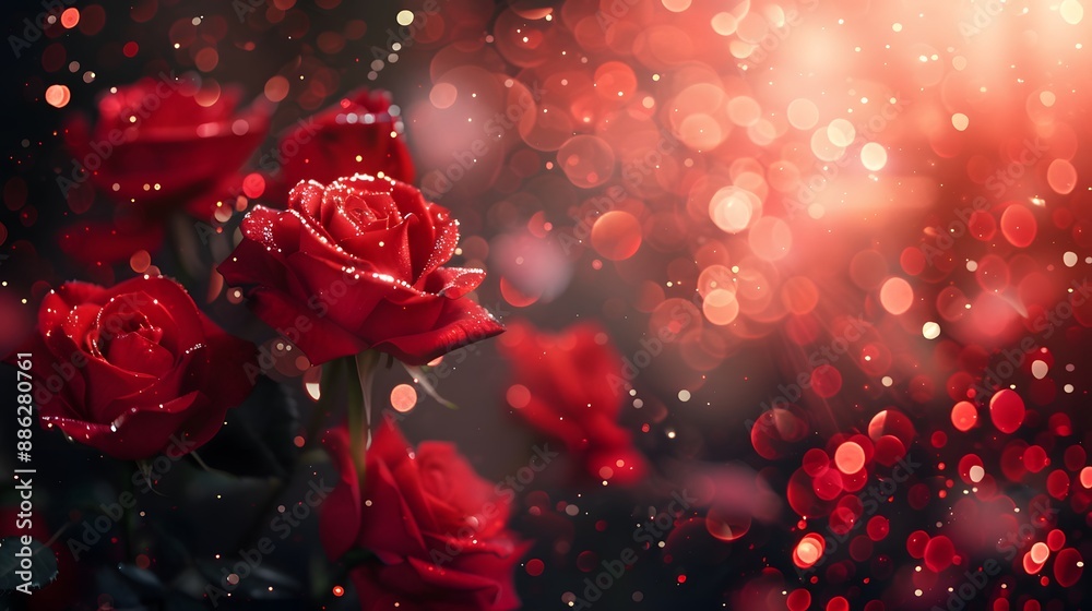 Romantic Red Roses with Glitter and Bokeh Lights Romantic Red Roses with Glitter and Bokeh Lights