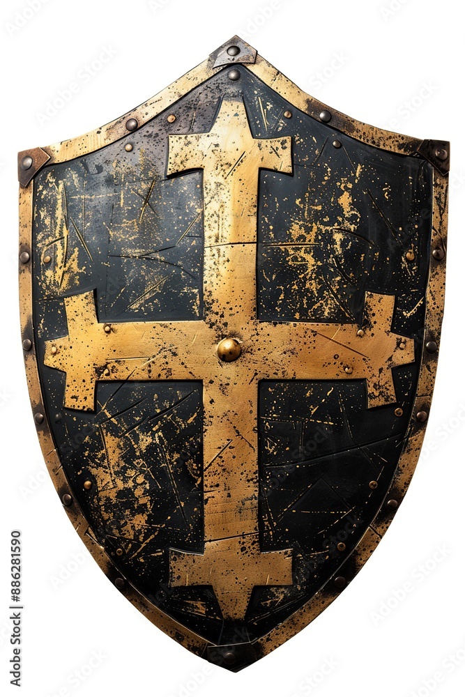 Medieval shield of a high ranked knight isolated on white background. Generative Ai Medieval shield of a high ranked knight isolated on white background. Generative Ai