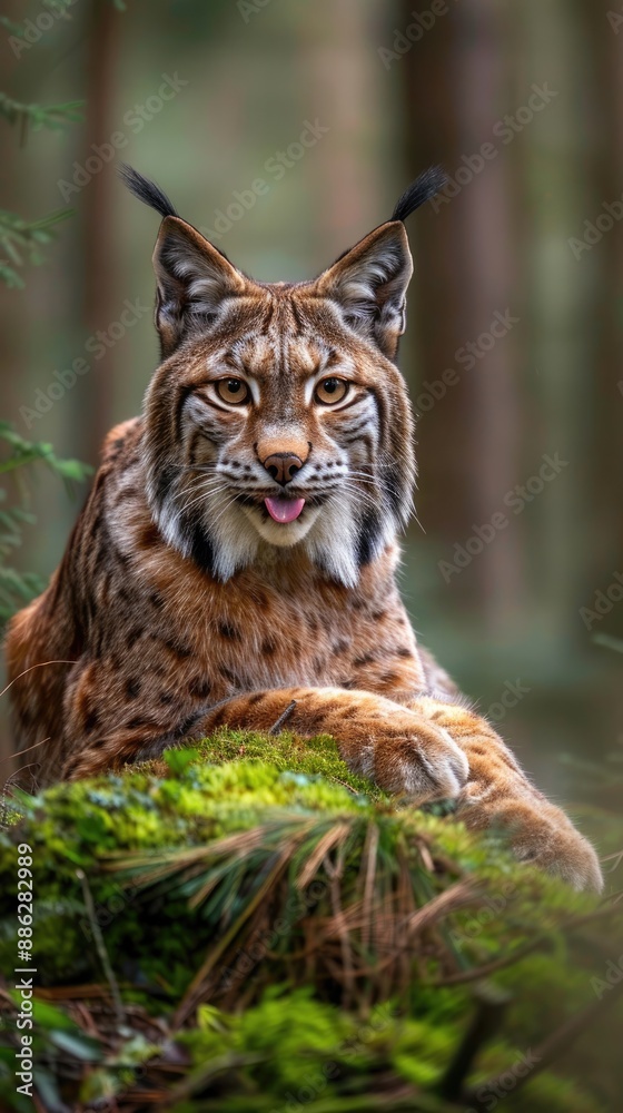 Naklejka premium Curious Lynx in a Verdant Forest