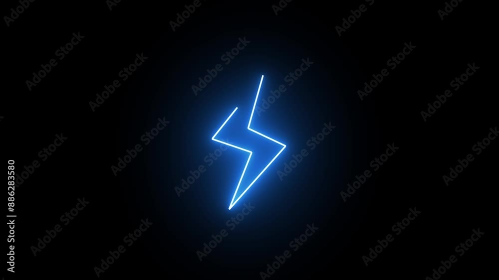 Neon lightning bolt, glowing sign. Blue neon light icon isolated in black background. Electric thunder concept. Neon lightning bolt, glowing sign. Blue neon light icon isolated in black background. Electric thunder concept.