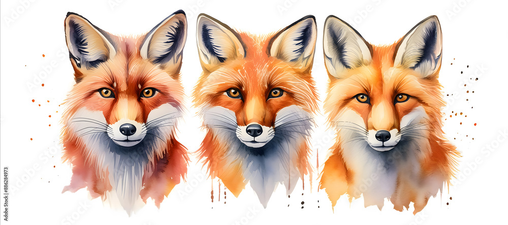 Illustration in aquarelle and watercolor.Fox. Illustration in aquarelle and watercolor.Fox.