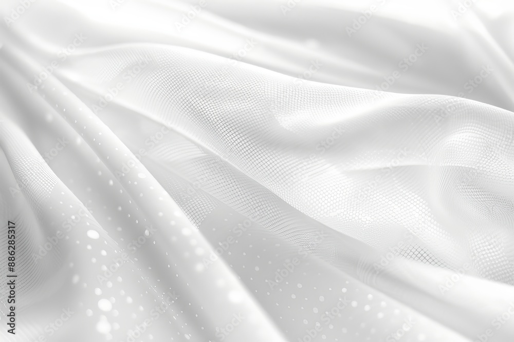 Fototapeta premium Soft, Delicate White Fabric with Polka Dot Pattern in Elegant, Flowing Drapes, Texture Background