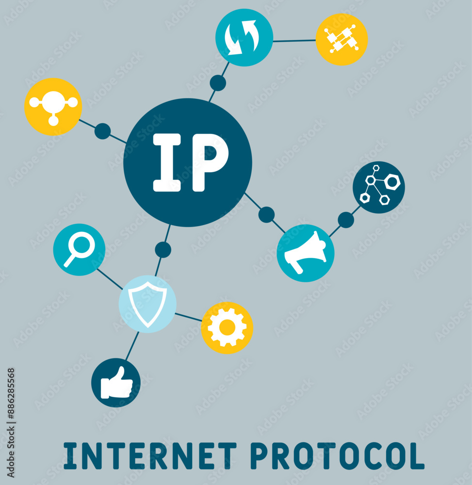 IP - internet protocol acronym, concept background. vector illustration concept with keywords and icons. lettering illustration with icons for web banner, flyer IP - internet protocol acronym, concept background. vector illustration concept with keywords and icons. lettering illustration with icons for web banner, flyer