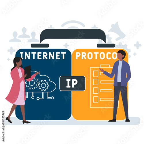 IP - internet protocol acronym, concept background. vector illustration concept with keywords and icons. lettering illustration with icons for web banner, flyer