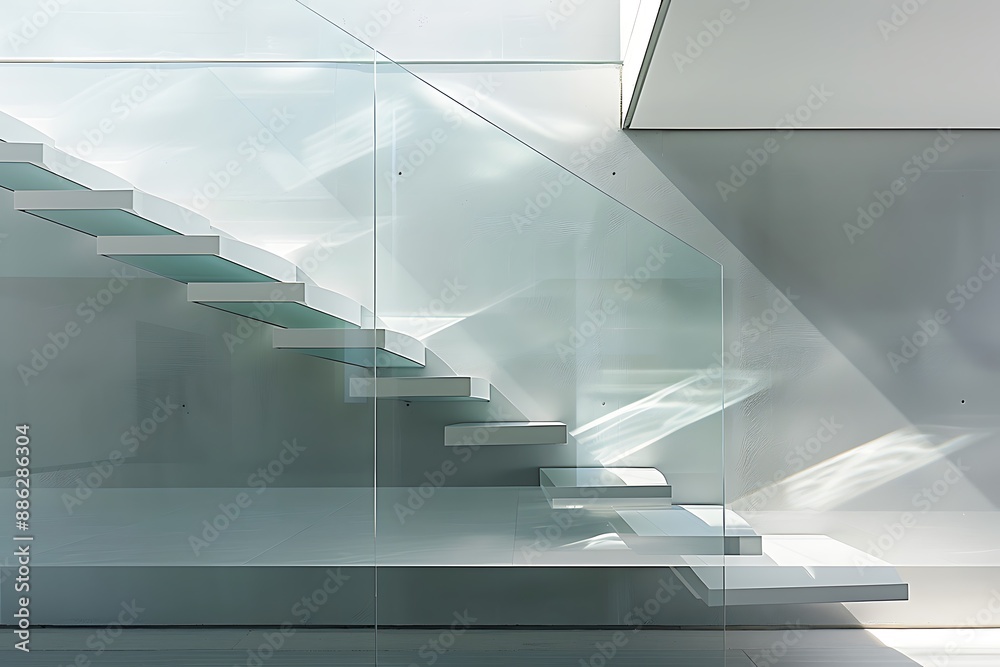 Obraz premium Modern White Glass Staircase with Glass Railing