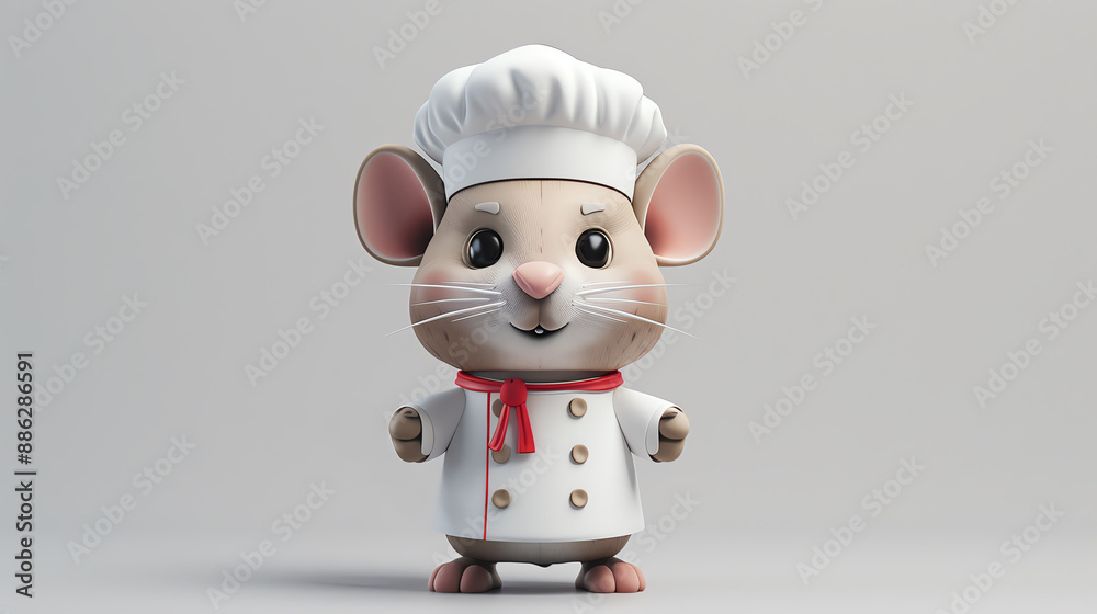 Cute cartoon mouse chef wearing a white hat and holding a spatula. Cute cartoon mouse chef wearing a white hat and holding a spatula.
