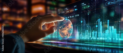 Wallpaper Mural Hand Interacting with a Digital Globe on a Screen Torontodigital.ca