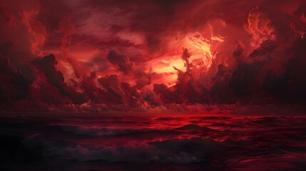 Crédence de cuisine Bordeaux Dramatic Red Sky & Ominous Ocean Sunset  © MD