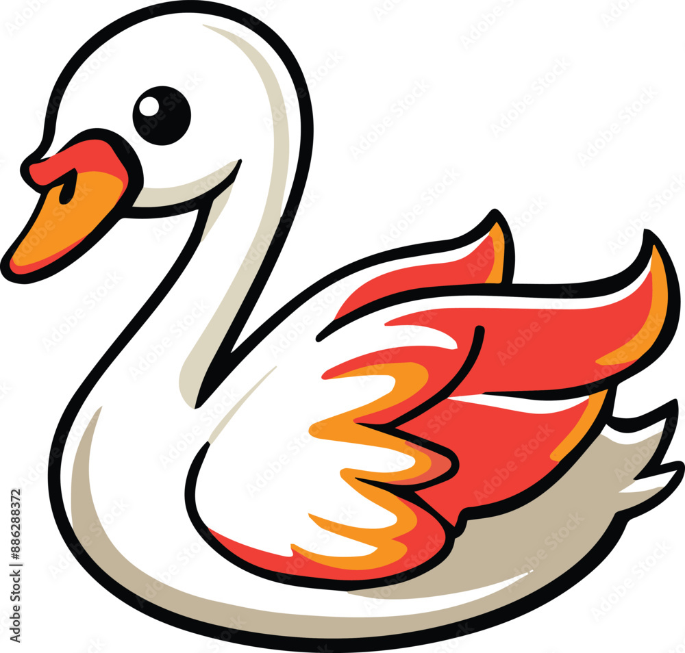 Fototapeta premium A charming vector art illustration of a cartoon Swan bird isolated on white background.