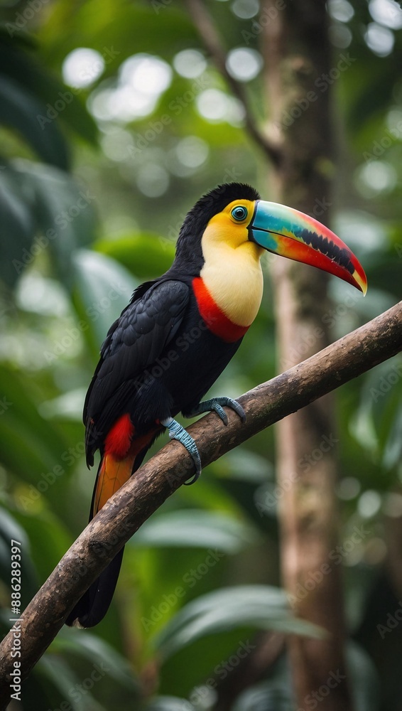 Toucan perched on branch in Brazilian Amazon Toucan perched on branch in Brazilian Amazon