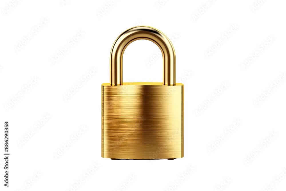 A Golden Padlock Stands Firm Against a White Background on a White or Clear Surface PNG Transparent Background. A Golden Padlock Stands Firm Against a White Background on a White or Clear Surface PNG Transparent Background.