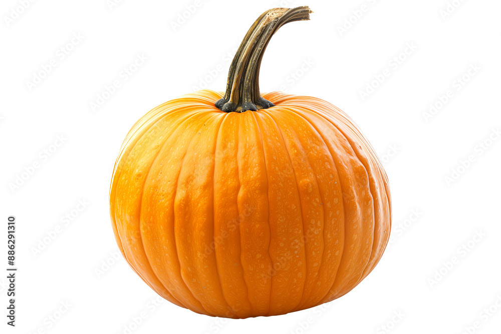 Orange pumpkin with a green stem isolated on a white background, great for autumn themes and decorations Orange pumpkin with a green stem isolated on a white background, great for autumn themes and decorations