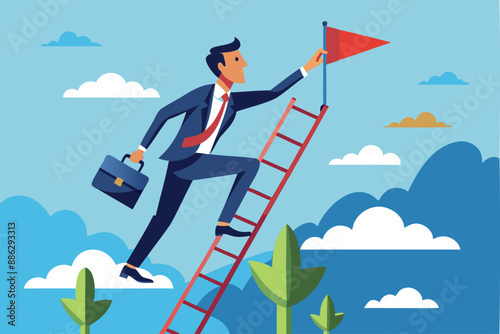 Ambitious Businessman Climbing the Right Ladder to Reach Success Goal