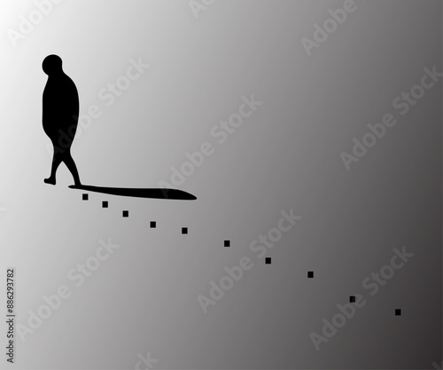 A man walking alone with a shadow. sticker illustration.