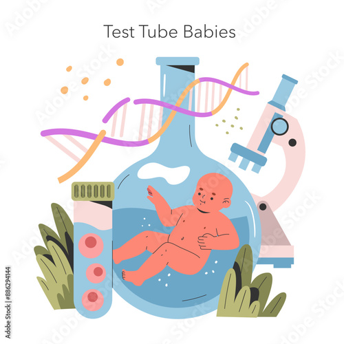 Test Tube Babies. Flat Vector Illustration