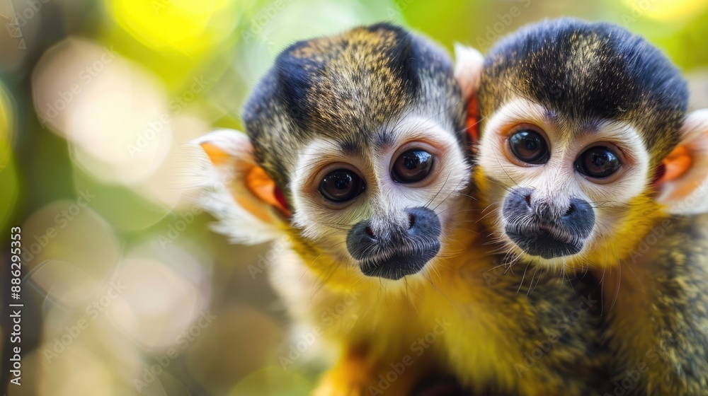 Obraz premium Two Curious Squirrel Monkeys Looking at the Camera