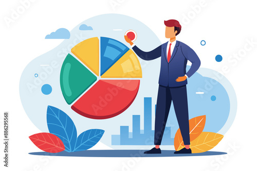 Businessman adjusting investment portfolio pie chart, diversifying financial plan for economic challenges