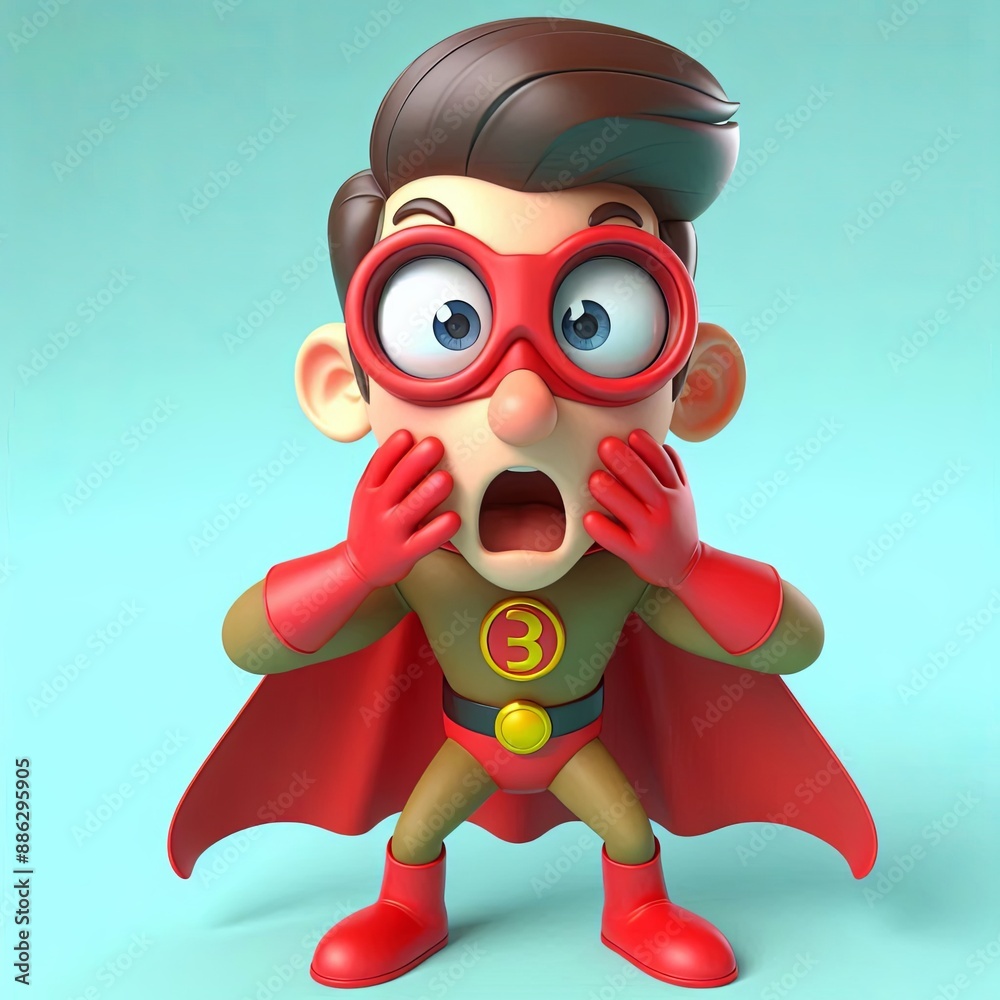 Surprised hero Cartoon , 3d, Generative AI Surprised hero Cartoon , 3d, Generative AI