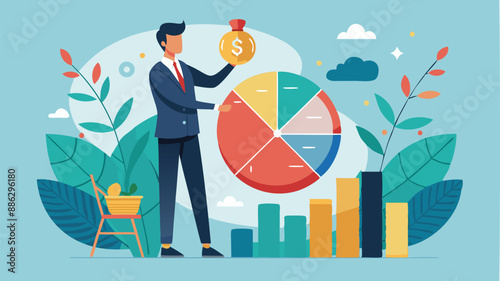 Businessman adjusting investment portfolio pie chart, diversifying financial plan for economic challenges