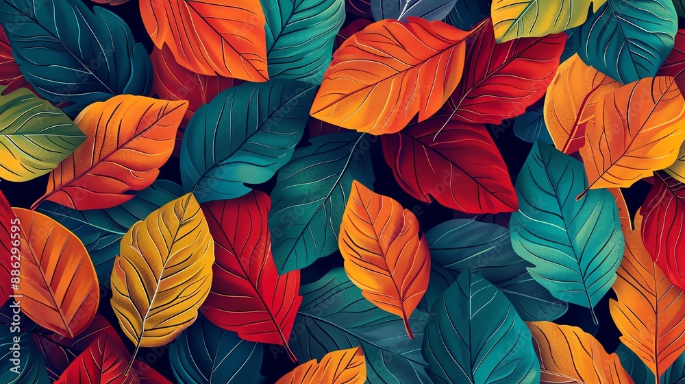 Vibrant autumn leaves in various shades of red, orange, yellow, and green.