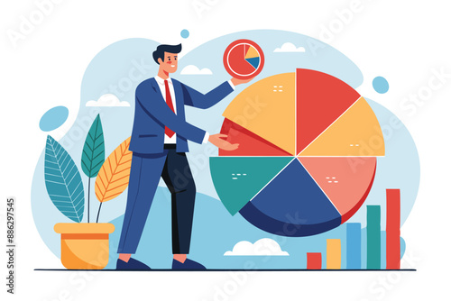 Businessman adjusting investment portfolio pie chart, diversifying financial plan for economic challenges