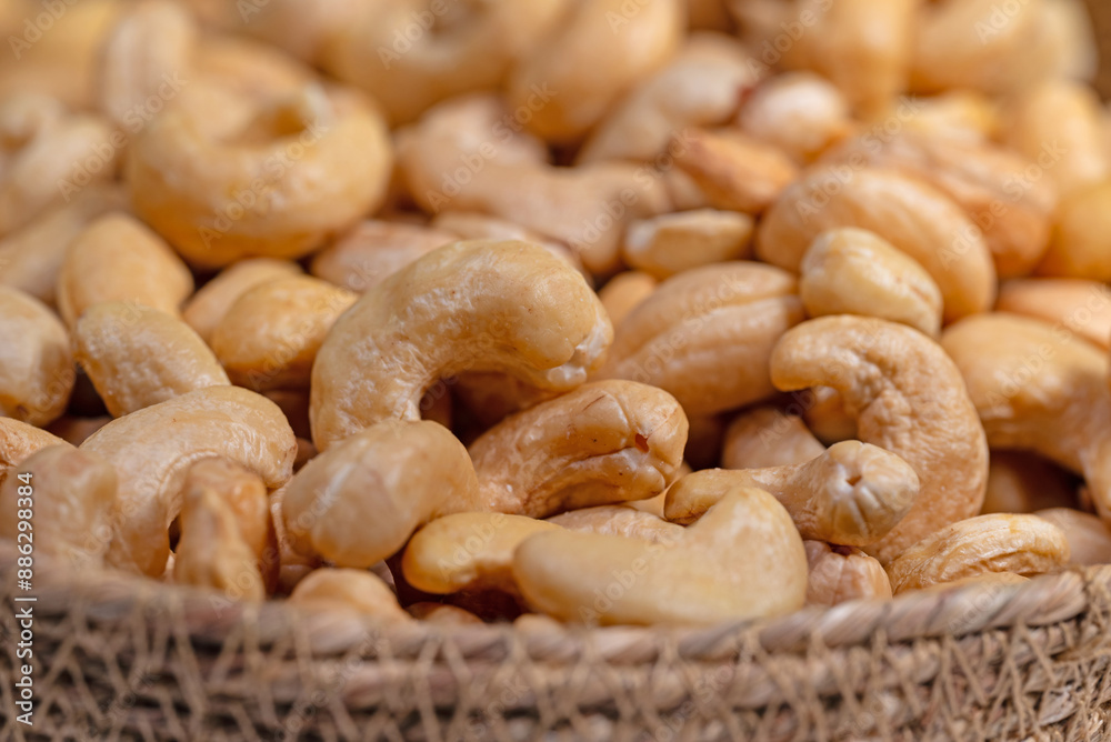 Cashewkerne in einer Nahaufnahme Cashewkerne in einer Nahaufnahme