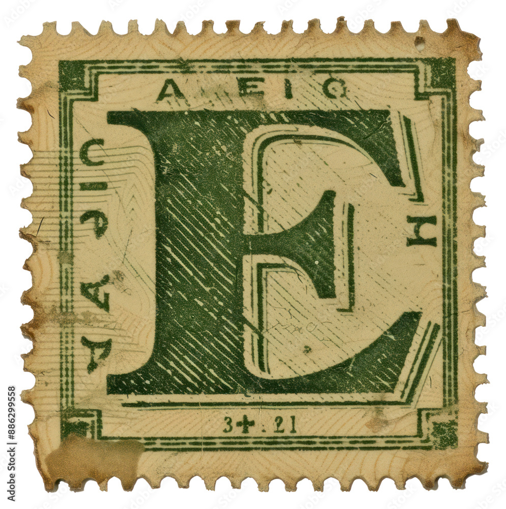 Fototapeta premium PNG Vintage alphabet E postage stamp.