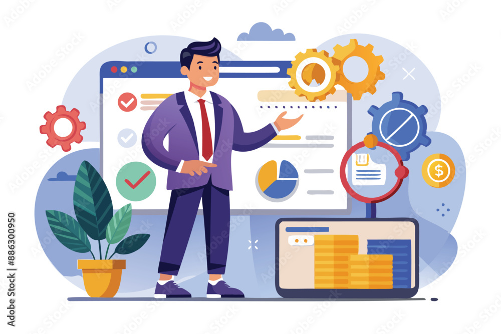 Businessman Optimizing Website URL for Top Search Engine Ranking, Promoting Online Visibility and Communication Businessman Optimizing Website URL for Top Search Engine Ranking, Promoting Online Visibility and Communication