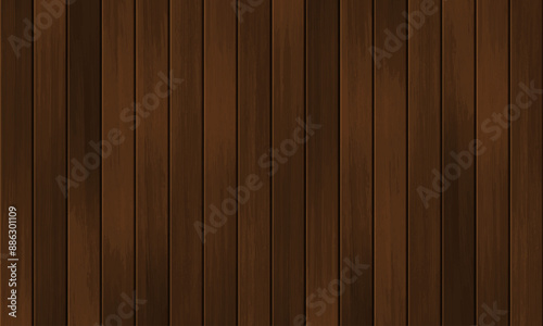 Vector wooden panel horizontal background. Realistic dark brown wood grain texture, natural textured wall, top view of empty wooden floor. Old parquet, textured surface with grunge wood planks.