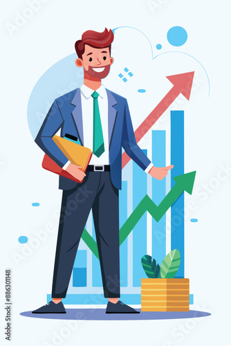 Confident Investor Holding Rising Profit Growth Graph, Showcasing Investment Success, Financial Advising, and Wealth Management Strategies