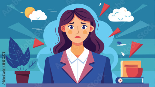 Confused Businesswoman Struggling with Brain Fog, Mental Exhaustion, Work Anxiety, and Stress