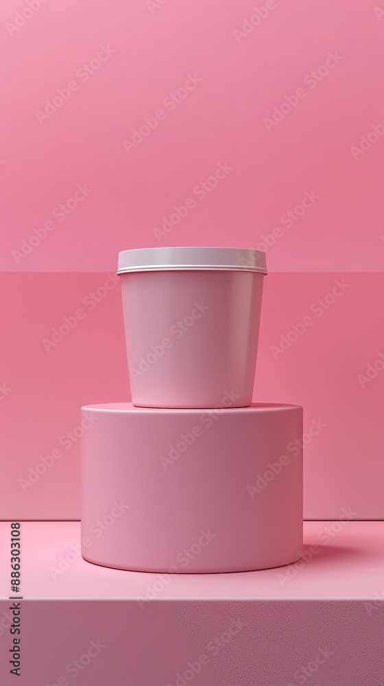 A pink cup and a pink cup stand on top of a pink pedestal A pink cup and a pink cup stand on top of a pink pedestal