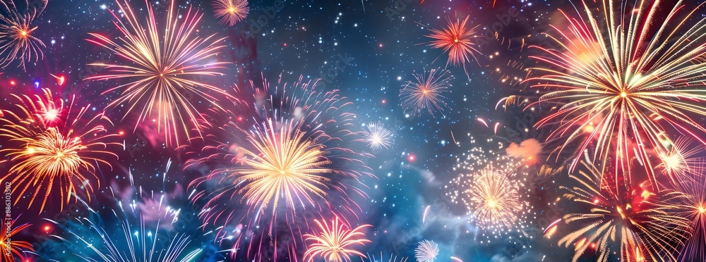 Fototapeta premium Colorful Fireworks Display Night Sky Celebration