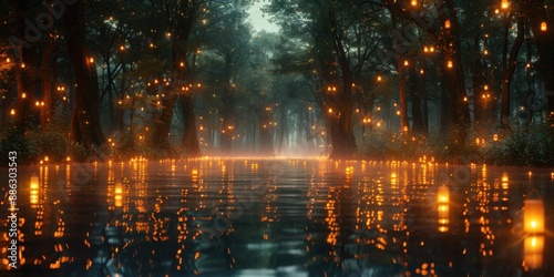 Enchanted Forest Path with Glowing Lanterns
