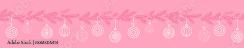 Cute hand drawn seamless pattern with pink branches and christmas decoration - x mas background, great for textiles, banners, wallpapers - vector design