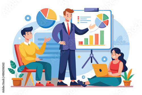 Dynamic Business Presentation: Professional Speaker Shares Work Progress and Investment Portfolio Analysis