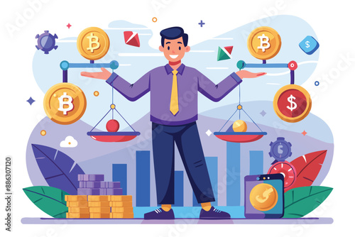 Investor Managing Diversified Crypto Portfolio, Balancing Bitcoin and Traditional Assets