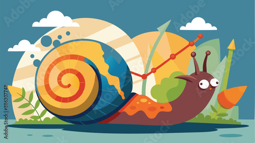 Global Economic Slowdown: Sluggish World GDP Growth and Recession Fears Illustrated by Snail Metaphor