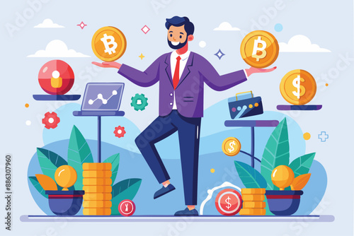 Investor Managing Diversified Crypto Portfolio, Balancing Bitcoin and Traditional Assets