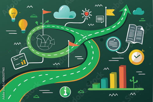 Milestone Planning for Project and Life Goals: Green Chalk Drawing Pathway to Final Target Achievement